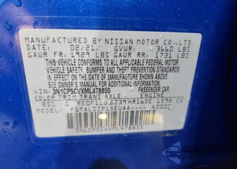 2021 Nissan Kicks Sv z USA, uszkodzony, nr VIN 3N1CP5CVXML478855